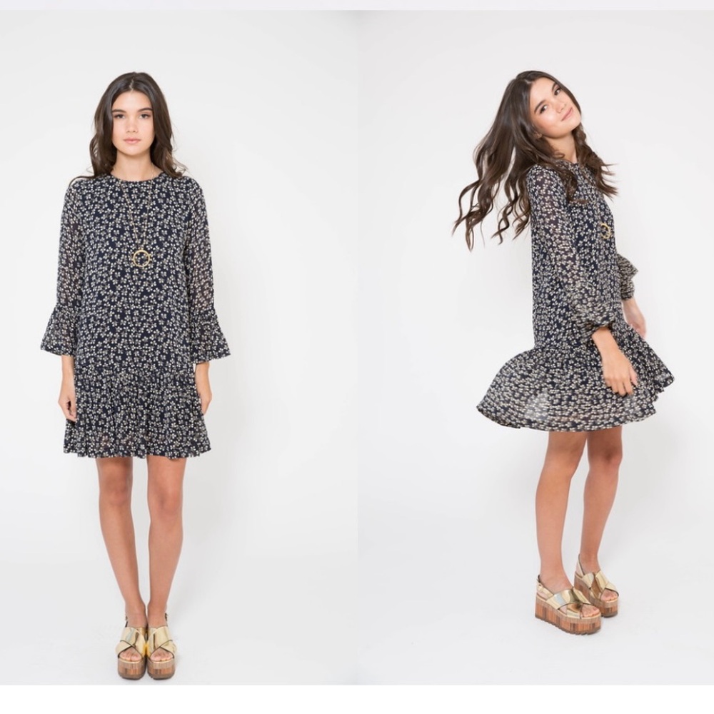 Ganni Newman Georgette Mini Floral Navy Dress